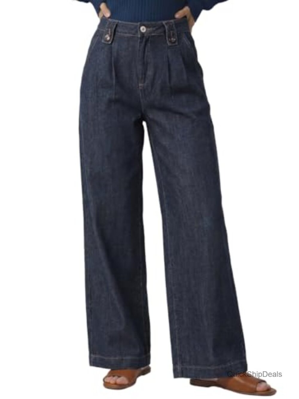 High Waisted Wide Leg Stretchy Denim Jeans with Pockets